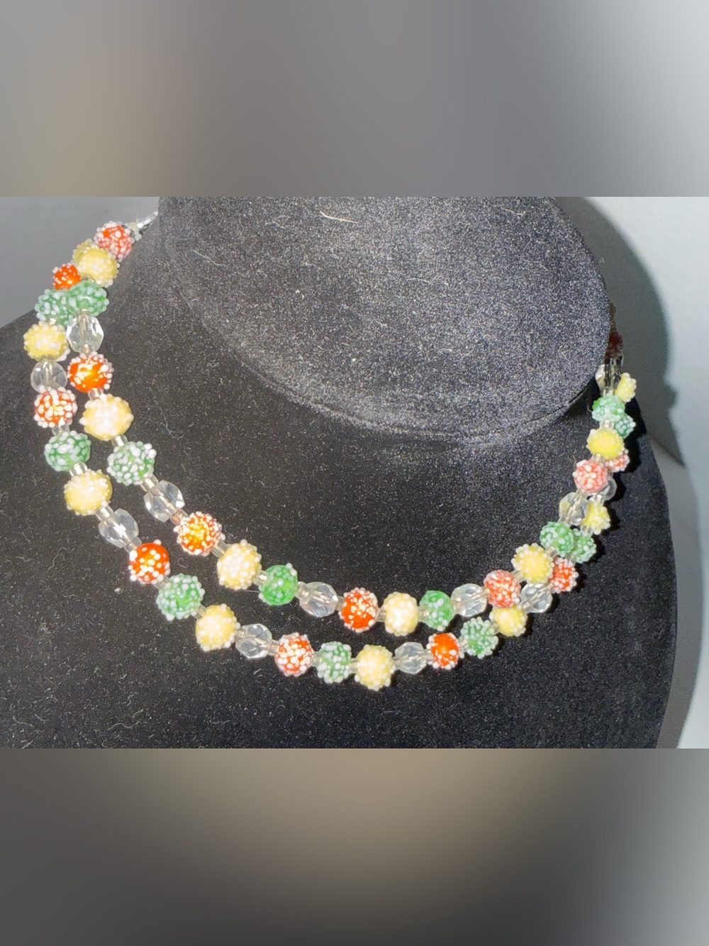 Handcrafted Multicolor Beaded Necklace — Green, Yellow & Orange